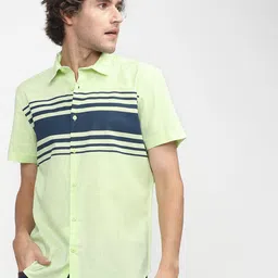 KETCH Men Cutaway Collar Horizontal Striped Cotton Slim Fit Casual Shirt-picture-40