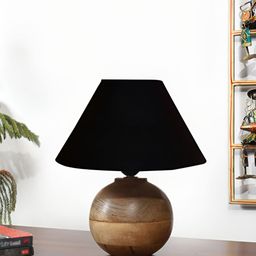 Devansh Black & Brown Textured Wooden & Cotton Frusturical Shaped Table Lamp-5