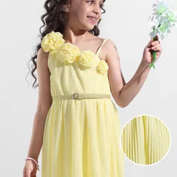 Hola Bonita Girls Shoulder Straps Floral Applique Fit & Flare Dress-image-74