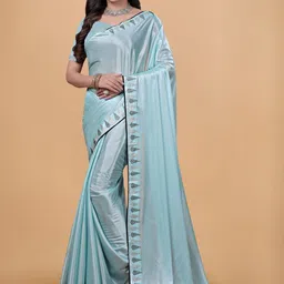 MIJAASHREE FASHION Teal Silk Blend Sarees-picture-42