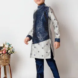 NFC CREATION Boys Floral Embroidered Regular Sequinned Dupion Silk Kurta with Pyjamas image 4