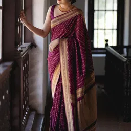 Lookmark Woven Design Zari Banarasi Saree With Blouse Material-picture-11