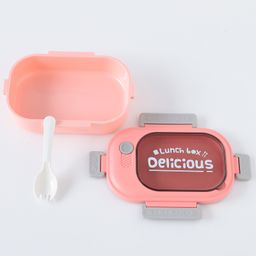 Zoe Portable Lunch Box with Spoon and Fork Text Print - Pink image 5