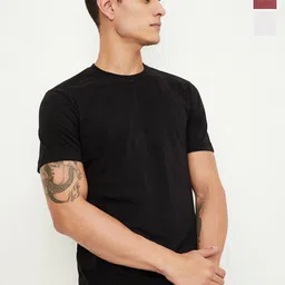 max Men Solid 3 Pcs Round Neck Short Sleeves Cotton Lounge T-Shirts-image-25