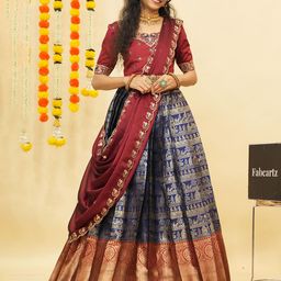 Fabcartz Embroidered Thread Work Semi-Stitched Lehenga & Unstitched Blouse With Dupatta-10