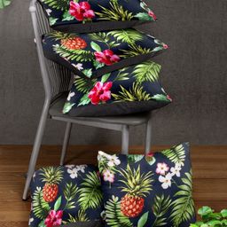 HOUZZCODE Navy Blue Set of 5 Floral Square Cushion Covers-36