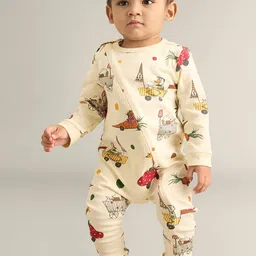 My Milestones Infant Boys Conversational Printed Cotton Romper-24
