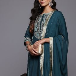 Varanga Paisley Embroidered Zari Panelled Kurta With Trousers & Dupatta-picture-6