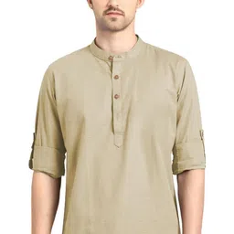 APEKTRA Men Mandarin Collar Roll-Up Sleeves Cotton Kurta-image-42