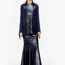 QUA Spread Collar A-Line Zipper Leather Jacket-image-25