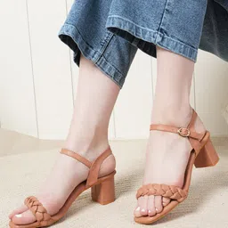 ZENVO Textured Backstrap Open Toe Block Heels image 1