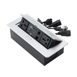 MakWorld Hydraulic Popup Box for Conference Table with 3.5 mm Audio Port & Power Socket (Silver)-38