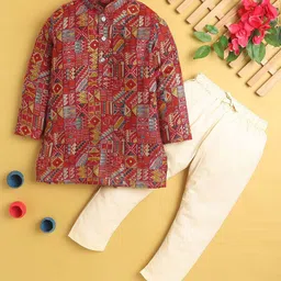 Jeetethnics Boys Abstract Printed Mandarin Collar Kurta With Pyjamas-18