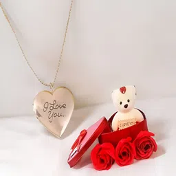 UNIVERSITY TRENDZ I Love Photo Frame Heart Pendant Chain & Teddy Bear Combo Gift Set-image-13