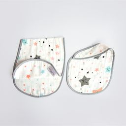 Yellow Doodle Twinkly Stars Printed Reversible Organic Cotton Muslin Bib & Burp Cloth Set - Grey-image-56
