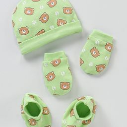 Babyhug 100% Cotton Cap Mittens & Booties Green - Circumference 39 cm-25