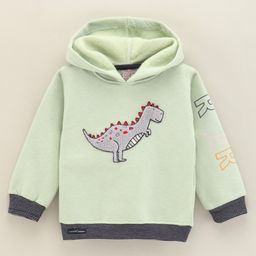 Little Kangaroos Full Sleeves Hooded Sweatshirt Dinosaur Embroidery- Green-image-53