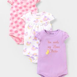Babyoye Eco Conscious Cotton Knit  Cap Sleeves Onesies Pack Of 3 - Multicolour-image-24