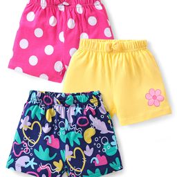 Babyhug Cotton Knit Shorts With Polka Dot Print & Bow Applique Pack of 3 - Multicolor-image-54
