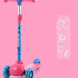 Baby Blaze Space Theme Kids Kick Scooter with PU Wheels Wide Standing Deck & 3 Level Adjustable Handlebar - Pink & Blue-2