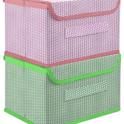 Kuber Industries Drawer Storage Box  Foldable Dhakkan Storage Box  Non-Woven Clothes Organizer For Toys  Storage Box with Handle  Small  Pack of 2  Green & Pink-17