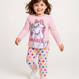 Babyhug Disney Single Jersey Knit Full Sleeves Night Suit with Marie Graphics - Pink-image-9
