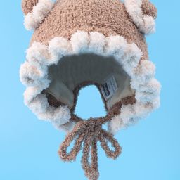 Babyhug Pom Pom Woollen Cap with Knot - Light Brown-image-17