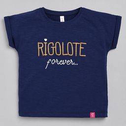 giniekids Cotton All Over Printed Regular Round Neck Half Sleeves Tops For Girls-Navy-image-4