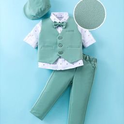 Mark & Mia Full Sleeves Printed 3 Piece Party Suit with Bow & Hat - Mint-image-38