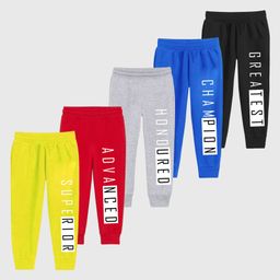 KUCHIPOO Pack Of 5 Superior & Advanced Text Printed Track Pants - Grey Blue Red Black & Yellow-image-28