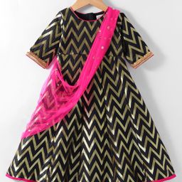 Saka Designs Female Jacquard Half sleeves Lehenga Choli Black & Gold 5-6Y-image-66