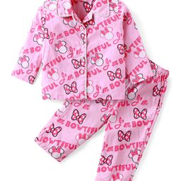 Babyhug Disney Single Jersey Knit Full Sleeves Night Suit With Minnie Mouse Print - Pink-picture-49