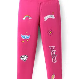 Pine Kids Cotton Knit Full Length Legging with Floral & Text Print - Dark Pink-picture-6