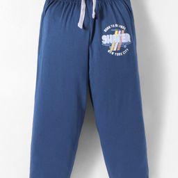 Taeko Looper Knit Full Length Lounge Pants With Born To Be Free Text Print - Blue-18