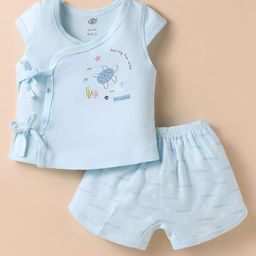 Zero Interlock Knit Half Sleeves Shorts Nightsuit with Turtle Print - Light Blue-24