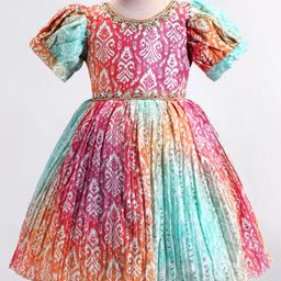 Enfance Half Puffed Sleeves Ethnic Motifs Printed Sequin Embellished Dress - Multi Colour-picture-19