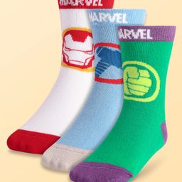 Pine Kids Marvel Knit Antibacterial Socks With Avengers Graphics Pack Of 3 - Green Light Blue & White-image-73