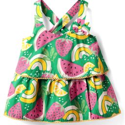 Babyhug Rayon Woven Sleeveless Layered Top with Tropical Theme Print & Bow Applique - Green-image-74