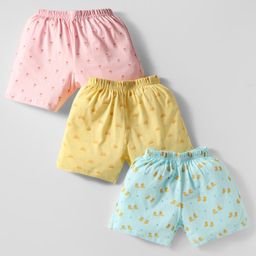 Simply Sinker Knit Knee Length Floral & Duck Printed Shorts Pack Of 3 - Pink Yellow & Light Blue-image-17