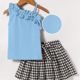Mark & Mia Woven Sleeveless Top & Printed Skirt with Bow Applique - Blue-image-41