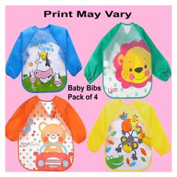 Sparkle Joy Full Sleeves Washable PVC 100%Waterproof Apron/Bibs Pack of 4-Multicolour-(Print May vary)-10