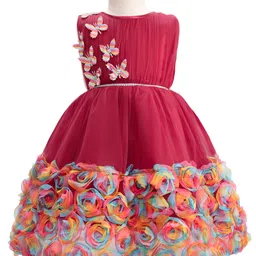 Enfance Sleeveless Butterfly & Floral Applique Detailed Knee Length Tutu Dress - Maroon-picture-46