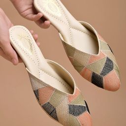 Shoetopia Abstract Embroidered Slip On Mules - Green-image-70