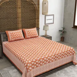 CLOTHOLOGY Brown Floral Printed Pure Cotton 180 TC Double King Bedsheet Set 2.75m x 2.25m-picture-37
