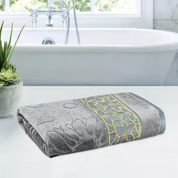 Kuber Industries Grey & Yellow Printed Cotton 450 GSM Bath Towel-image-22