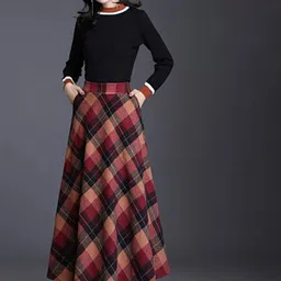 StyleCast x Revolte Women Checked Flared Maxi Skirt-picture-28