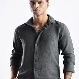 NEVER NEUD Men Milange Linen Look Regular Slim Fit Casual Shirt-picture-56