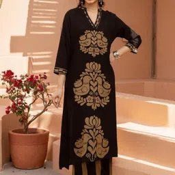 Kaftanize Floral Printed Mandarin Collar Kurta With Palazzos-picture-14