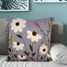 TANLOOMS Grey & White Embroidered Linen Square Cushion Covers-image-86