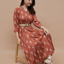 Colour Me by Melange Women Floral Printed Drop-Waist Midi Dress-54
